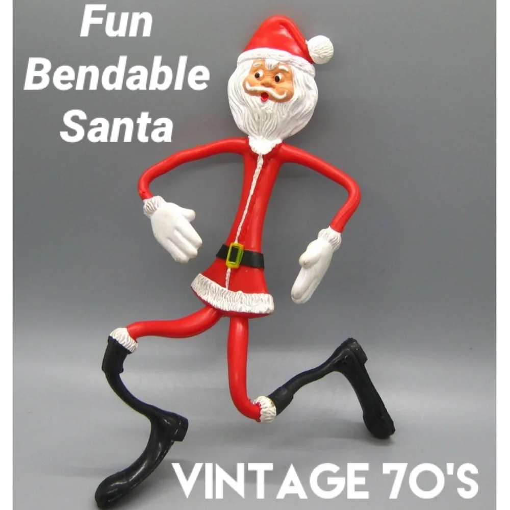 Bendy Santa Bendable Vintage 70’s Fun World Red Christmas Decoration Hong Kong